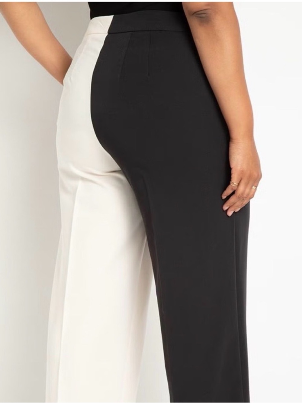 Two-Tone Black & Cream Wide-Leg Pants